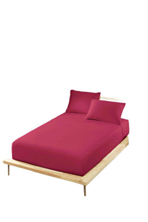 More Home Çift Kişilik Lastikli Çarşaf Seti + 2 Yastık Kılıfı Bordo