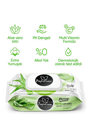 Papilion Premium Aloevera Özlü Ekstra Soft Islak Havlu 100x6 - 600 Yaprak