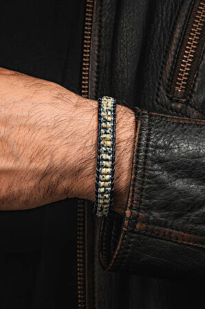 Erkek Kadın Jasper Ve Beyaz Hematit Taşı Deri Kordon Doğal Taş Bileklik