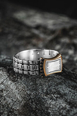 Erkek Gümüş Yüzük - Harf Yazılabilir Örgü Model Zirkon Taşlı Erkek Yüzük