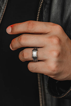 Erkek Gümüş Yüzük - Harf Yazılabilir Örgü Model Zirkon Taşlı Erkek Yüzük