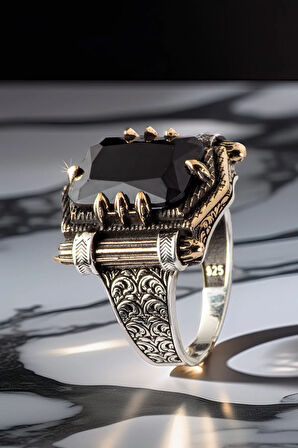 Erkek Siyah Oniks Taşlı Kitap Model 925 Ayar Gümüş Yüzük