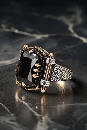 Erkek Siyah Oniks Taşlı Kitap Model 925 Ayar Gümüş Yüzük