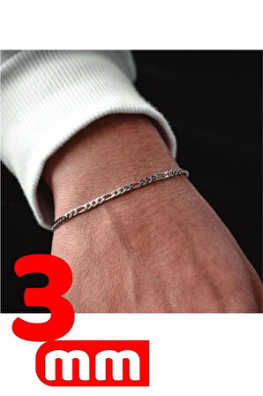 Erkek 3mm Gümüş Figaro Zincir Model Gümüş Bileklik Künye