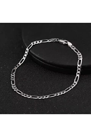 Erkek 3mm Gümüş Figaro Zincir Model Gümüş Bileklik Künye