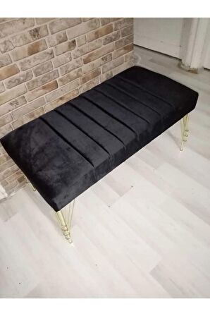 Modern Çizgi Model Puf Ayakucu Bench Gold Metal Ayak 110 Cm