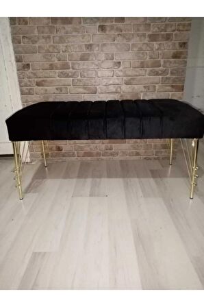Modern Çizgi Model Puf Ayakucu Bench Gold Metal Ayak 110 Cm