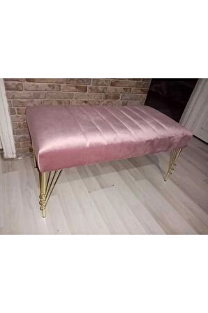 Modern Çizgi Model Puf Ayakucu Bench Gold Metal Ayak 120 Cm