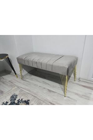 Modern Çizgi Model Puf Ayakucu Bench Gold Metal Ayak 120 Cm