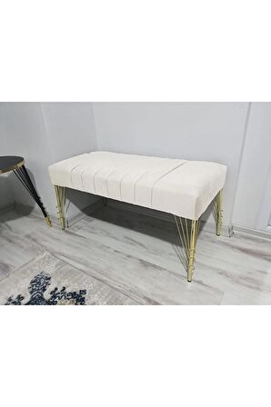 Modern Çizgi Model Puf Ayakucu Bench Gold Metal Ayak 90 Cm