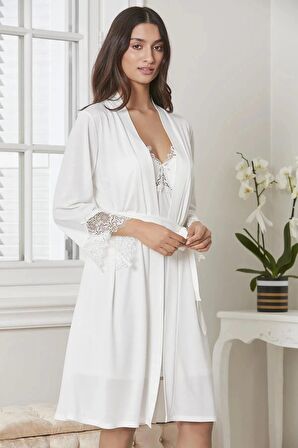 Pierre Cardin 6'lı Penye Gecelik Sabahlık Takım Çeyiz Seti 5040 - Ekru