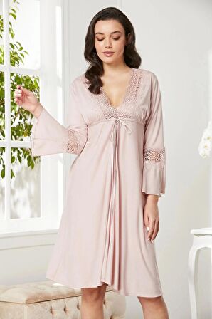 Pierre Cardin 6'lı Penye Gecelik Sabahlık Takım Çeyiz Seti 5325 - Pudra