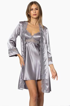 Pierre Cardin 6'lı Saten Gecelik Sabahlık Takım Çeyiz Seti 6010 - Royal