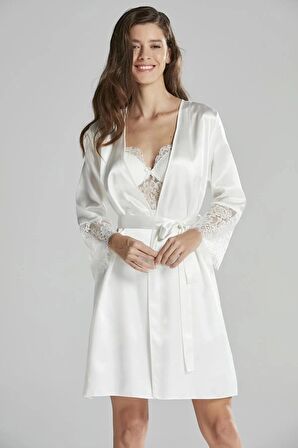 Pierre Cardin 6'lı Saten Gecelik Sabahlık Takım Çeyiz Seti 6015 - Ekru