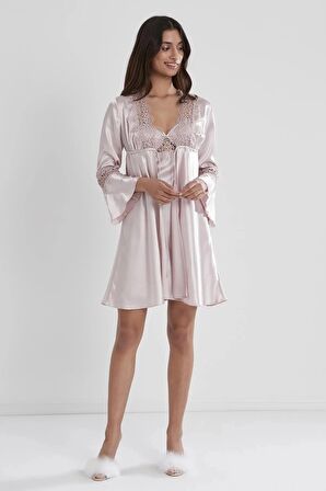 Pierre Cardin 6'lı Saten Gecelik Sabahlık Takım Çeyiz Seti 6325 - Pudra