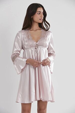 Pierre Cardin 6'lı Saten Gecelik Sabahlık Takım Çeyiz Seti 6325 - Pudra