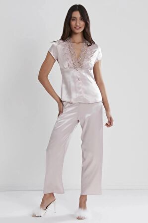 Pierre Cardin 6'lı Saten Gecelik Sabahlık Takım Çeyiz Seti 6325 - Pudra