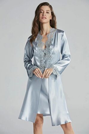 Pierre Cardin 6'lı Saten Gecelik Sabahlık Takım Çeyiz Seti 6335 - Mist