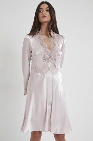 Pierre Cardin 6'lı Saten Gecelik Sabahlık Takım Çeyiz Seti 6335 - Pudra