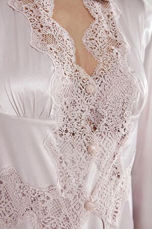 Pierre Cardin 6'lı Saten Gecelik Sabahlık Takım Çeyiz Seti 6335 - Pudra