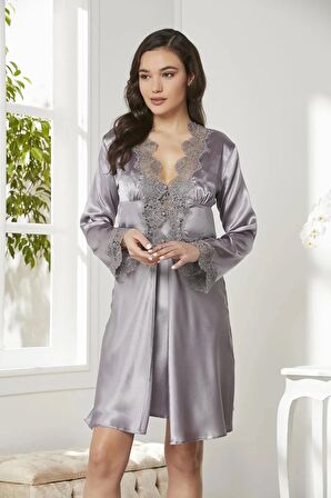 Pierre Cardin 6'lı Saten Gecelik Sabahlık Takım Çeyiz Seti 6335 - Royal