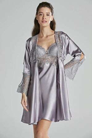 Pierre Cardin 6'lı Saten Gecelik Sabahlık Takım Çeyiz Seti 6625 - Royal