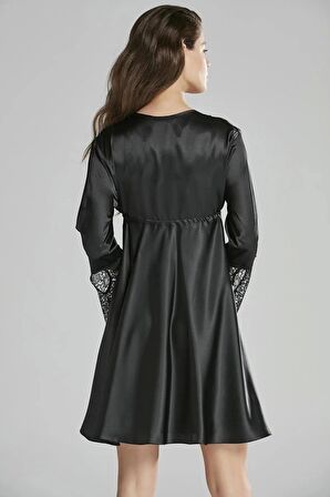 Pierre Cardin 6'lı Saten Gecelik Sabahlık Takım Çeyiz Seti 6625 - Siyah