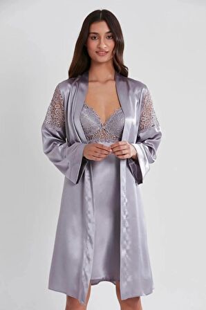 Pierre Cardin 6'lı Saten Gecelik Sabahlık Takım Çeyiz Seti 6955 - Royal