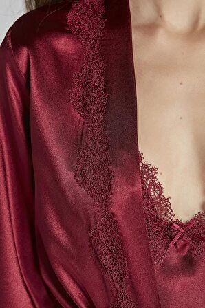 Pierre Cardin 6'lı Saten Gecelik Sabahlık Takım Çeyiz Seti 6965 - Bordo