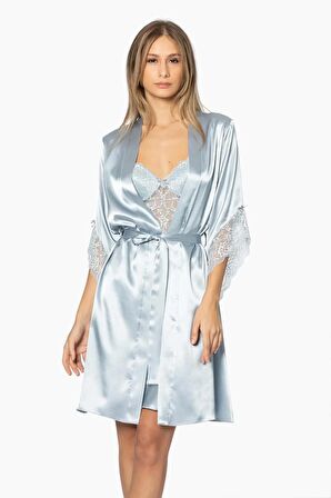 Pierre Cardin Saten Dantelli Gecelik ve Sabahlık Takımı 4240 - Mist