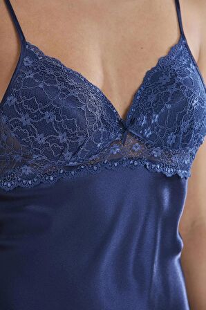 Pierre Cardin Saten Dantelli Gecelik 600 - Lacivert