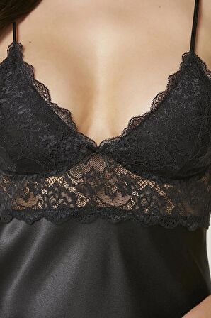 Pierre Cardin Saten Dantelli Gecelik 890 - Siyah