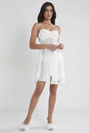 Pierre Cardin Şifon Dantelli Gecelik 880 - Ekru