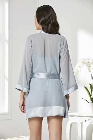 Pierre Cardin 3'lü Saten Gecelik ve Şifon Sabahlık Takımı 2475 - Mist