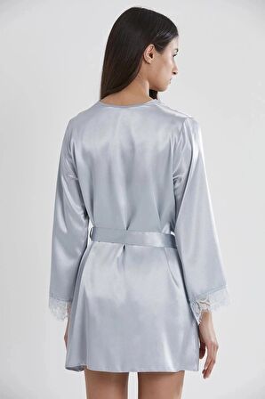 Pierre Cardin Saten Dantelli 3'lü Şort Kombi Sabahlık Takımı 2490 - Mist