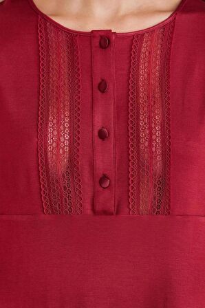 Pierre Cardin Dantelli Penye 3'lü Kadın Pijama Takımı 2800 - Bordo