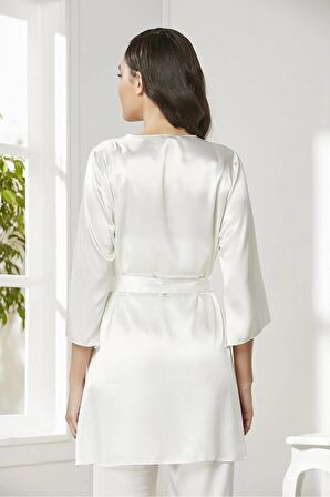 Pierre Cardin Saten 3'lü Crop'lu Kadın Pijama Takımı 2075 - Ekru