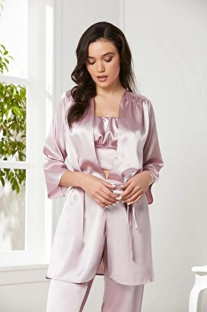 Pierre Cardin Saten 3'lü Crop'lu Kadın Pijama Takımı 2075 - Rose