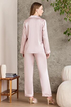 Pierre Cardin Saten Biyeli Pijama Takımı 1200 - Pudra