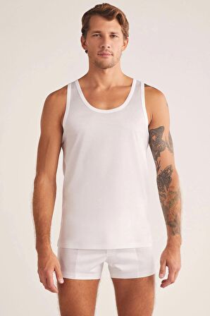 Kom Elite Pamuk Merserize Askılı Erkek Atlet - Beyaz
