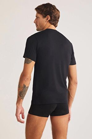 Kom James Bisiklet Yaka 2'li Erkek Tshirt - Siyah