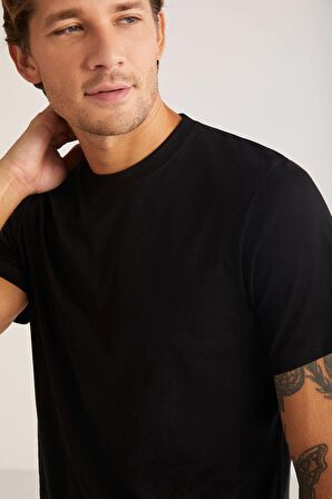 Kom Eduardo Bisiklet Yaka 2'li Erkek Tshirt - Siyah