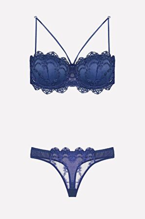 Nurteks Destekli Straplez Lacivert Sütyen Takımı 4591