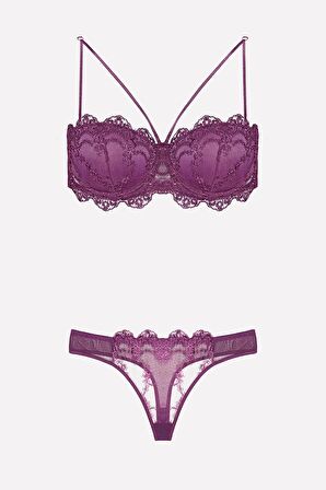 Nurteks Destekli Straplez Mor Sütyen Takımı 4591