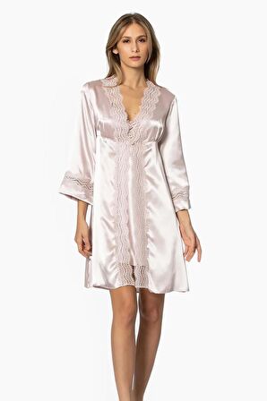 Pierre Cardin 6'lı Saten Gecelik Sabahlık Takım Çeyiz Seti 6010 - Pudra