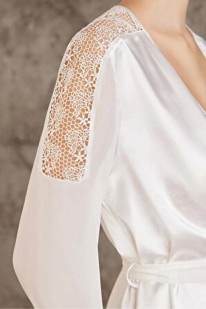 Pierre Cardin 6'lı Saten Gecelik Sabahlık Takım Çeyiz Seti 6005 - Ekru