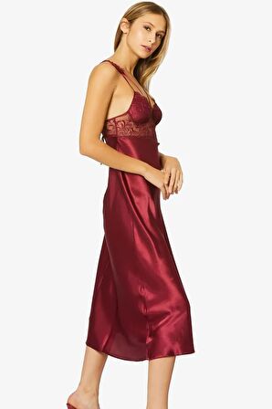 Pierre Cardin 6'lı Saten Gecelik Sabahlık Takım Çeyiz Seti 6025 - Bordo