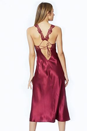 Pierre Cardin 6'lı Saten Gecelik Sabahlık Takım Çeyiz Seti 6025 - Bordo
