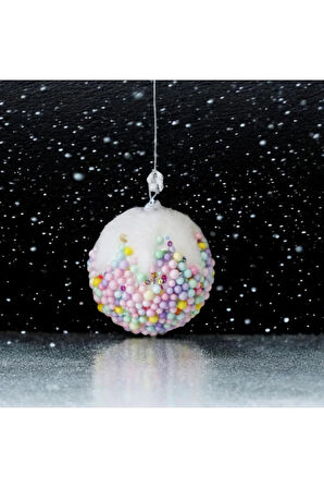 Yılbaşı Süsü Renkli Şekerli Karlı 2'li Top 10 cm