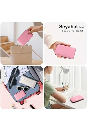 Seyahat Çantalı 6 Parçalı Profesyonel Kaş Cımbızı Seti - Batık Tüyler İçin Makaslı ve Aynalı Paslanmaz Çelik Kaş Cımbızı (Pembe)
